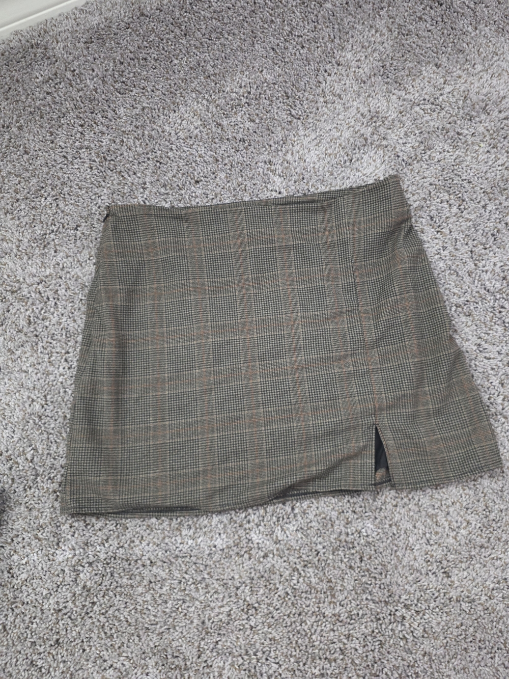 Old Navy Plaid Mini Skirt in Brown and Gray with Side Slit